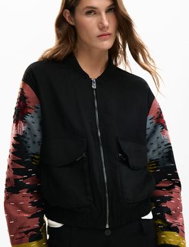 Cazadora mangas patch, Mujer, Negro, XS