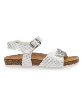 Sandali Bianchi con Pois e Farfalla Argento Glitter Bio 257112 32