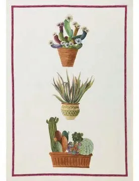 Canovaccio Kactus in lino bianco a fantasia stampata multicolor e riquadro viola - Tessitura Toscana Telerie - FashionsVida