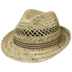 Striped Ribbon Trilby Straw Hat by - nature - Female - Size: XL (60-61 cm)
