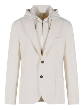 Blazer in lana panna con cappuccio
