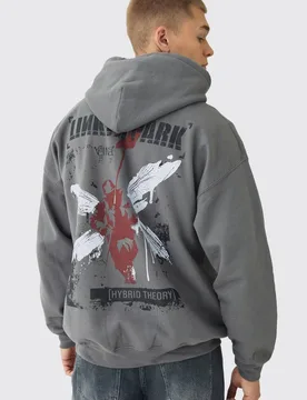 Herren Oversized Linkin Park Wash License Hoodie Sweatshirt Charcoal Größe Medium - boohooMAN - FashionsVida