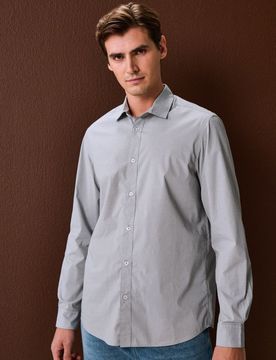 Camicia a maniche lunghe con fantasia - grigio medio