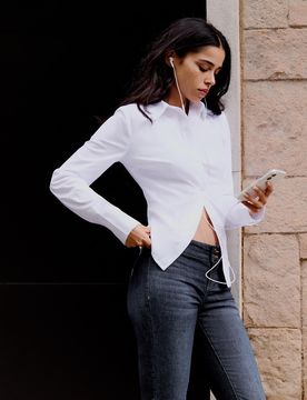 Chemise Ajustée À Manches Longues L Blanc