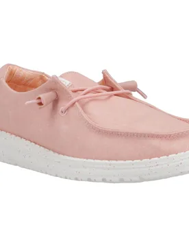 Wendy Canvas 100% Cotton Womens Pink Loafers - Size Uk 5 - HEYDUDE - FashionsVida