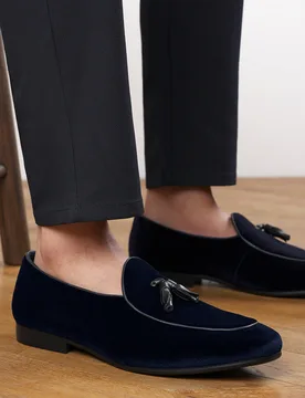 Mens Finley Navy Velvet Tassel Loafer Classic Formal Dress Shoes - Blue/navy - Size Uk 7 - Where's That From - FashionsVida