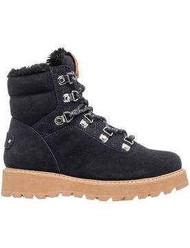 Gefütterte Apres Ski Stiefel Bradie Black Camel für Damen aus Leder Größe 7 US schwarz