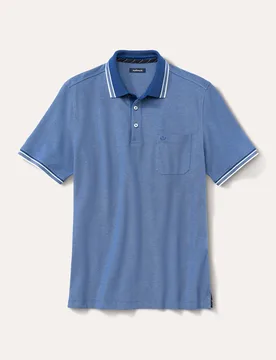 Extraglatt-Polo Bicolor, normale Größen, Farbe Blau, 54, lebendiger Farbeffekt atmungsaktiv Herren - Walbusch - FashionsVida