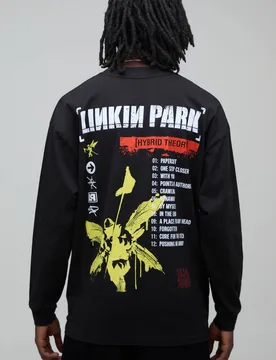 Men's Regular Long Sleeve Linkin Park License Print T-Shirt Black Size X-Large Black XL - boohooMAN - FashionsVida