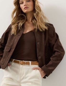 Giacca con colletto in tessuto effetto suede - marrone dorato