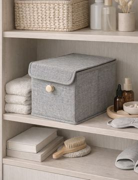Scatola portaoggetti con coperchio e manico - grigio chiaro