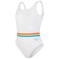 Belted Deep U-back Swimsuit White / Orange Fizz / Mango / Sky Blue / Blue Bay UK 30 Women