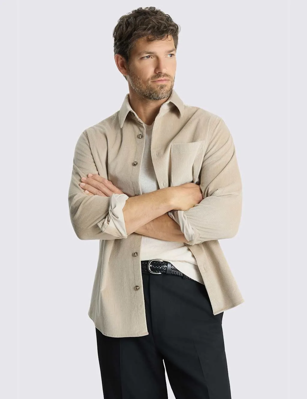 MOSS Corduroy Overshirt Taupe male - MOSS - FashionsVida