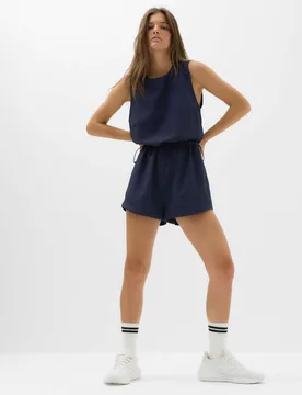 Seersucker Relaxed Playsuit Dark Navy female - Goodmove - FashionsVida