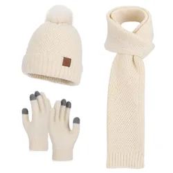 Pcs/Set Warm Winter Hat Scarf Gloves Set Lining Thicken Scarf Neck Warmer Suit Soft Windproof Knit Beanie Snood Set