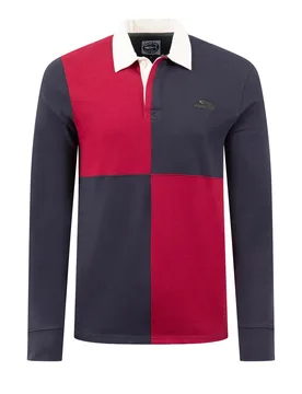 Weird Fish Lyon Organic Cotton Colour Block Rugby Shirt Size S - men men all-mens men polos sale all-sale sale mens - Garnet - FashionsVida