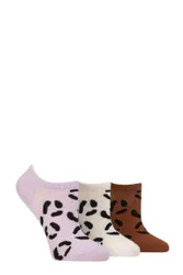 Women's 3 Pair Patterned Cotton Trainer Socks Leopard 4-8 - Multi Coloured - Size: Small
