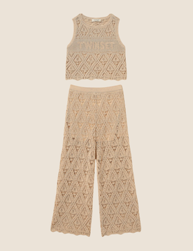 Completo in maglia bambina beige safari