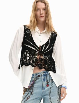 Camisa manga larga 2 en 1, Mujer, Algodon, Blanco, XS