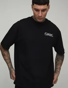 Mens Tall Oversized Official Heavyweight Extended Neck T-Shirt - Black Cotton - Size Large - boohooMAN - FashionsVida