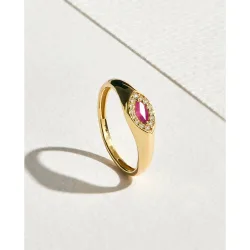 Anillo Sello de oro, diamante y rubí