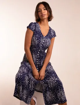 Button Through Shirred Waist Midi Dress - 14 / NAVY - female - Blue Vanilla - FashionsVida