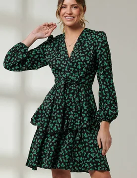 Women's Casey Long Sleeve Tie Front Dress in Navy Size: 14 - Navy - Size: 14 - Jolie Moi - FashionsVida