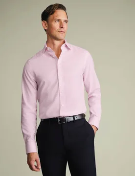 Slim Fit Non Iron Pure Cotton Twill Shirt Light Pink male - Charles Tyrwhitt - FashionsVida