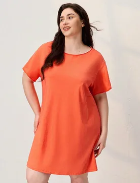 Pijama de talla grande color naranja 100% algodón vestido de dormir para mujeres manga corta holgado ropa de estar en casa vestido suave Moo Moo para - Shein - FashionsVida