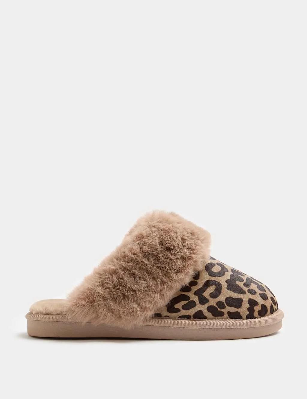 Suede Leopard Print Mule Slippers Brown Mix female - M&S - FashionsVida