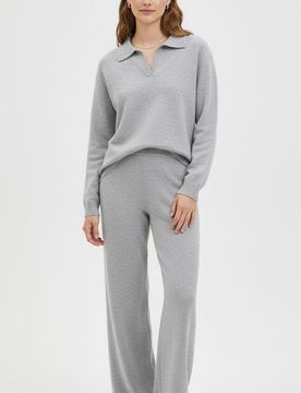 Maglione liscio con colletto - grigio chiaro
