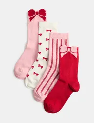 Pack Cotton Rich Bow Socks Pink Mix Female