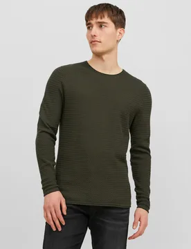 Maglia verde militare in cotone punto canestro con scollo a giro - Jack & jones - FashionsVida