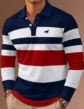 Spring Autumn Casual Men's Polo Shirts Fashion Classic Striped Printed Long Sleeve Polo Shirt Daily Versatile Fit Men's Clothing - Aliexpress - FashionsVida