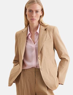Zweiknopf Twill Blazer aus Leinen Mix Beige 44