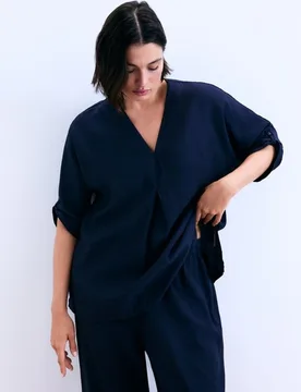 Blusa de mujer manga corta arrugada - Couchel - FashionsVida