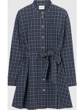 Vestido corto camisero de algodón a cuadros, cuello mao y cinturón desmontable - CLAUDIE PIERLOT - FashionsVida