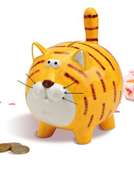 Spardose "Katze" getigert aus Keramik
