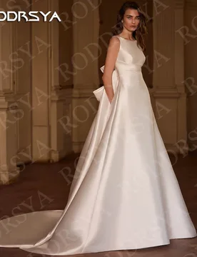 RODDRSYA Elegant Wedding Dresses Satin Bridal Gowns Simple vestido de noiva Sleeveless Round Neck Bride Dress Woman Customized - Aliexpress - FashionsVida
