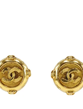 CC Gold Plated Round Clip On Earrings - Chanel - FashionsVida