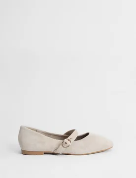Womens Matilda Faux Suede Mary-Jane Soft Ballet Pumps - Beige - Size Uk 6 - OASIS - FashionsVida