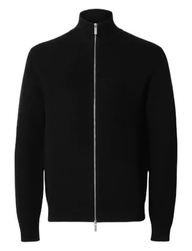Cardigan zip ls knit structure full zip in cotone - nero - Selected - FashionsVida