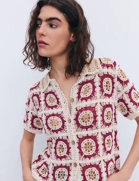 Jersey de mujer en crochet fantasía y manga corta - Tintoretto - FashionsVida