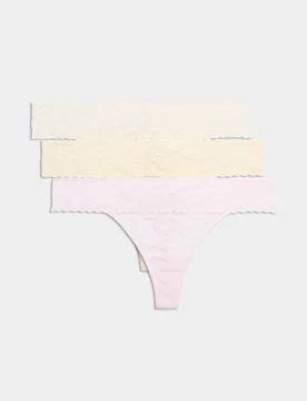 Pack Floral Lace Thongs Pink Mix female - M&S - FashionsVida