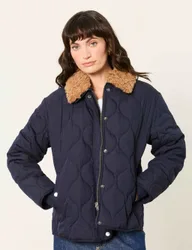 Cotton Rich Textured Cropped Jacket Navy Mix female