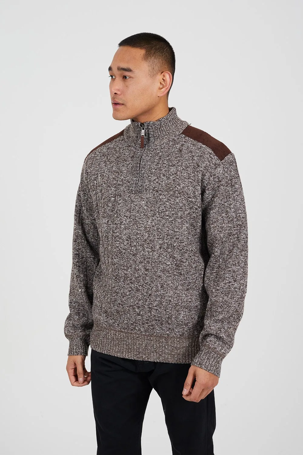 Quarter Zip Funnel Neck Mens Jumper - Brave soul - FashionsVida
