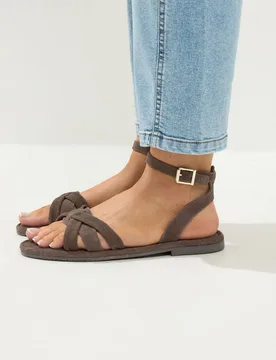 Women's Cross Over Sandals In Extra Wide EEE Fit in Chocolate Size: 6EEE - Chocolate - Size: 6EEE - Yours - FashionsVida