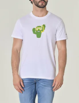 T-shirt bianca mezza manica in jersey di cotone con stampa cactus - My Stuff - FashionsVida