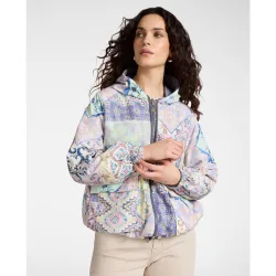 Parka de mujer reversible estampado con capucha longitud media con cierre de cremallera de doble cursor