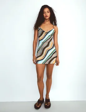Robe Mini Encolure Américaine Xs Bleu Clair - Bershka - FashionsVida